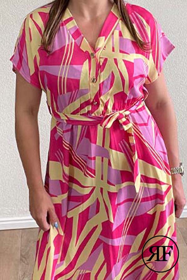 Roze print jurk strik